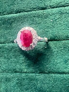 Classic Oval Ruby Halo Ring -silver setting s925 size 7 can adjusted